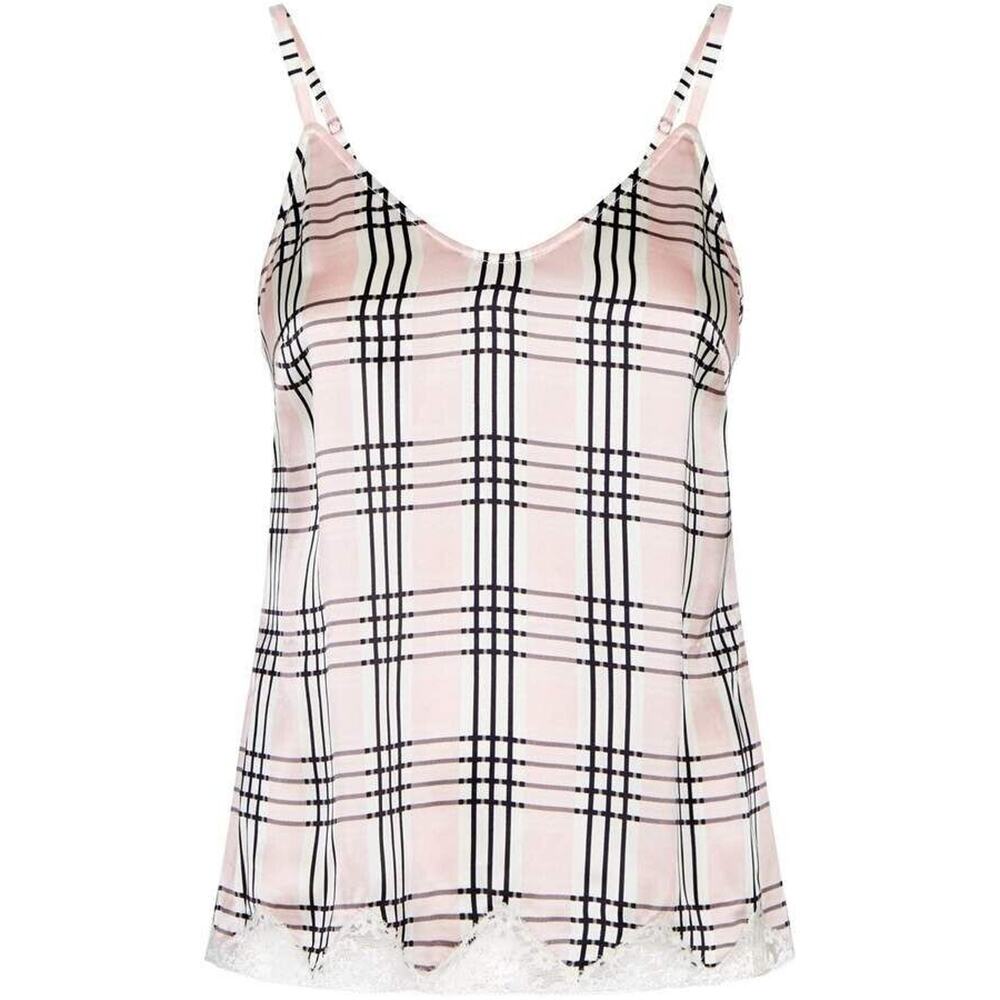 NEW Morgan Lane Petal Jac Silk Pink Plaid Sleep Pajama Cami Tank Small